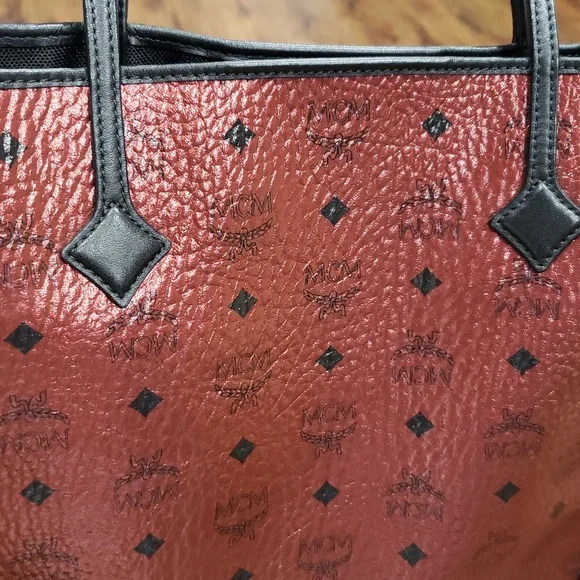 MCM Metallic Red Tote Bag And Mini with Luxurious Leather Finish